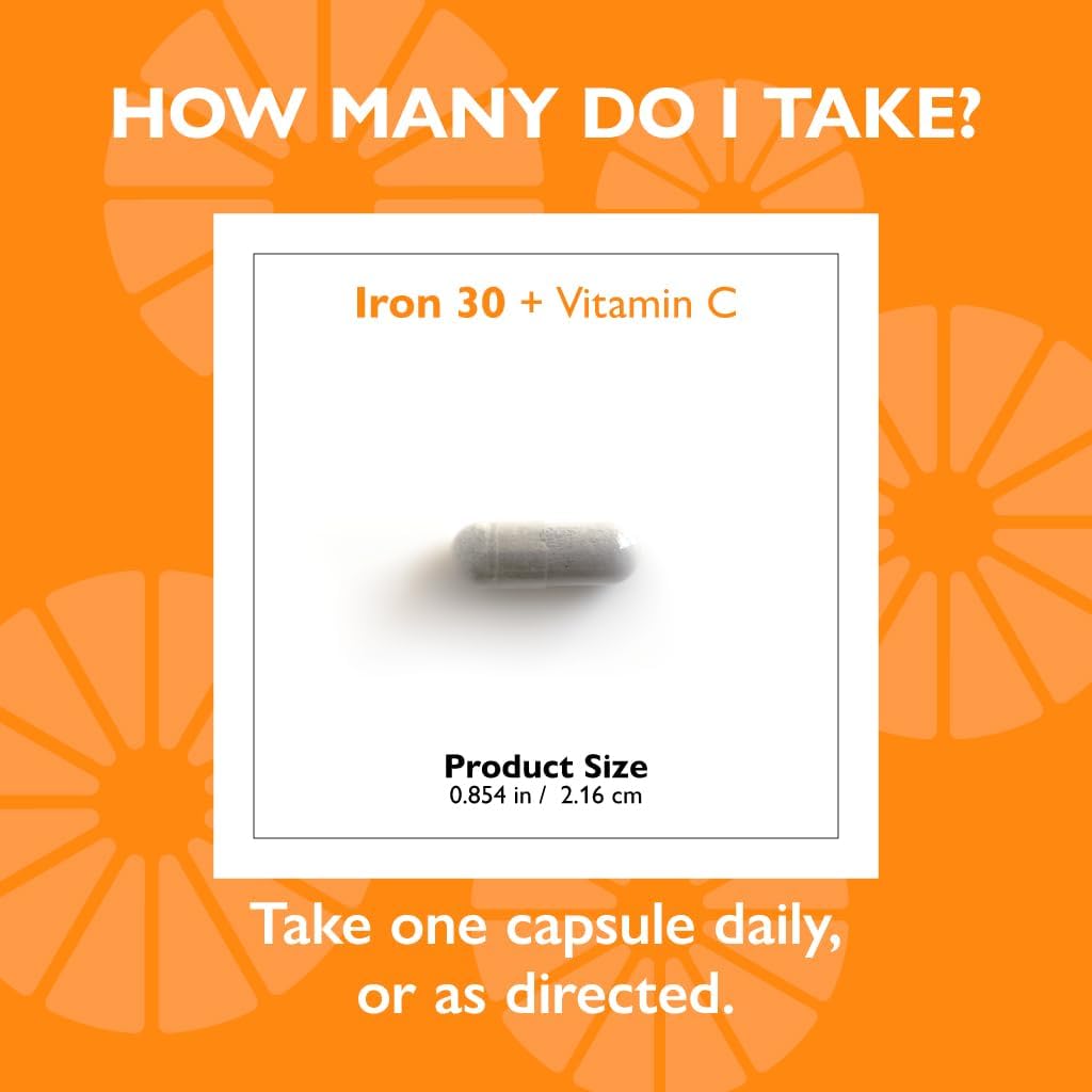 Celebrate Vitamins Iron Supplement with Vitamin C - 30mg Iron, 60mg Vitamin C, Bariatric Vitamins for WLS Patients, Vertical Sleeve & Gastric Bypass Surgery – 90 Capsules