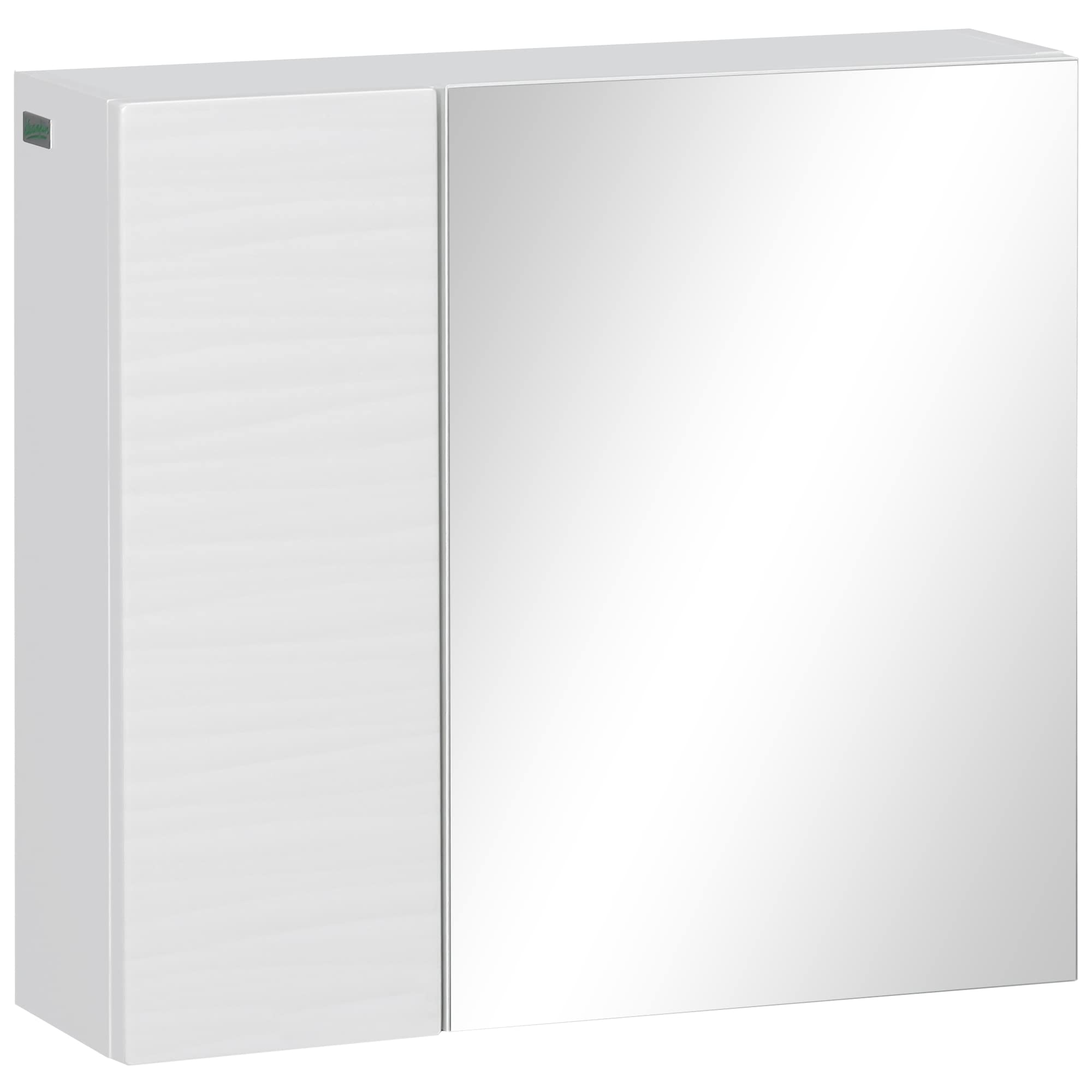 kleankin Mobile Bagno con Specchio, 2 Ante e Ripiani Regolabili, Specchio Bagno Contenitore in Truciolato e Vetro, Design a Parete, 48x15x45 cm, Bianco