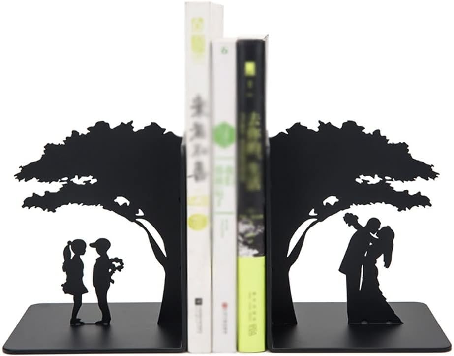 Bookends Book Ends for Shelves Hollow-Out Metal Art Bookends Decorative Book Ends Heavy Duty Home Office Book Stoppers Book Holders Desktop Decoration Organizer Decorative Bookends (Color : F)