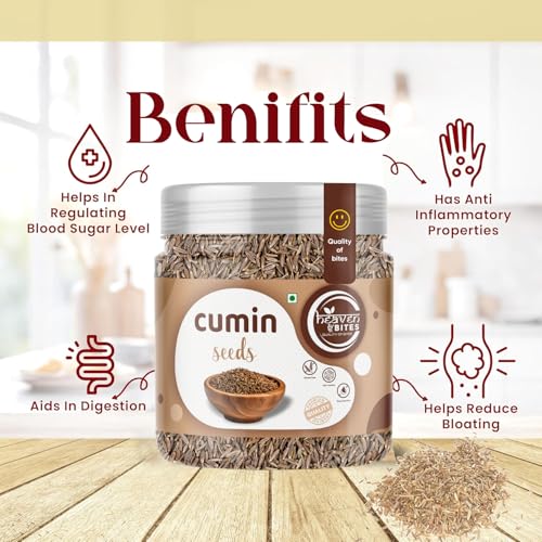 Image of Heaven Bites 100% Natural & Fresh Whole Cumin Seeds Jeera 100GM | No added Colours Sabut Jeera - Flavorful Spice for Indian Cooking & Seasoning - Rich Aroma & Flavor