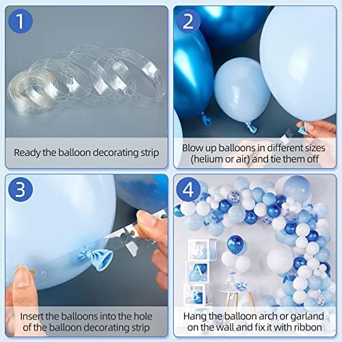 BAZADER Balloon Arch Garland Kit, 127pcs Latex Macaron Blue White Confetti Balloons, Metallic blue Party Balloons for Birthday, Decoration, Baby Shower, Wedding (Blue)
