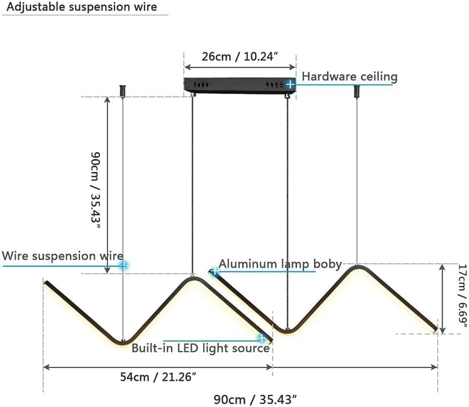 Lampada a Sospensione Moderna Wave - Lampadario lineare a LED per Tavolo da Pranzo e Isola della Cucina, Elegante Design Nero, apparecchio di Illuminazione per la casa Contemporaneo