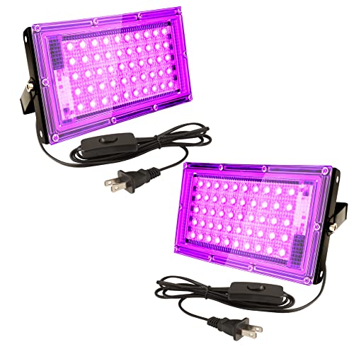 2 Pack 50W LED Black Light, Outdoor Blacklight with Plug, IP66 Waterproof, for Halloween Dance Party, Stage Lighting, Glow in The Dark, Aquarium, Body Paint, Fluorescent Poster, Neon Glow