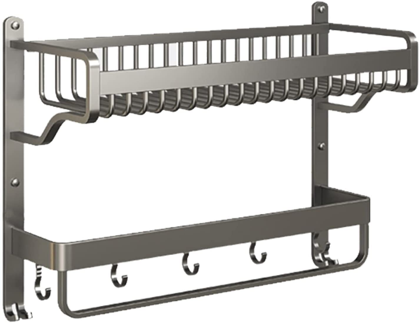 ELUKHT Shower Shelf Bathroom Wall Shelf Towel Rack with Towel Bar and Hooks 2 Tier Shower Shelve Bathroom