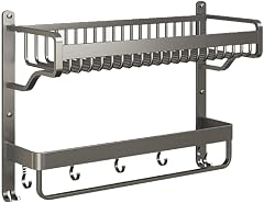 ELUKHT Shower Shelf Bathroom Wall Shelf Towel Rack with Towel Bar and Hooks 2 Tier Shower Shelve Bathroom