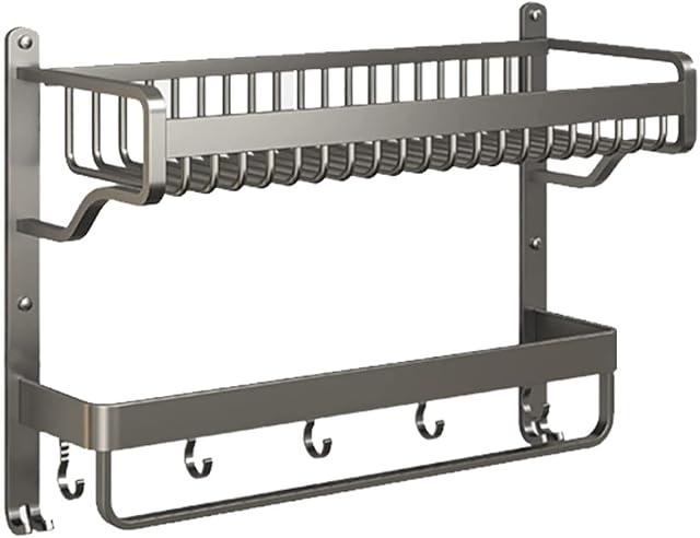 ELUKHT Shower Shelf Bathroom Wall Shelf Towel Rack with Towel Bar and Hooks 2 Tier Shower Shelve Bathroom