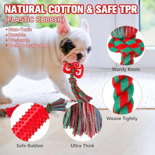  8 Pack Christmas Dog Cotton Rope & Rubber Chew Toys - image 4