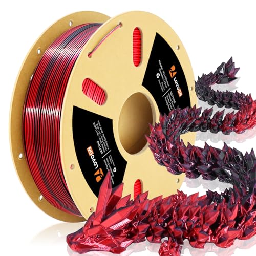 Image of LOVOON PLA Filament 1.75mm Silk Dualcolors Red Black, Shiny Coextrusion PLA Filament, Color Change by Angle 3D Printing Filament, Silk Red Black, 1KG(2.2lb) /Spool