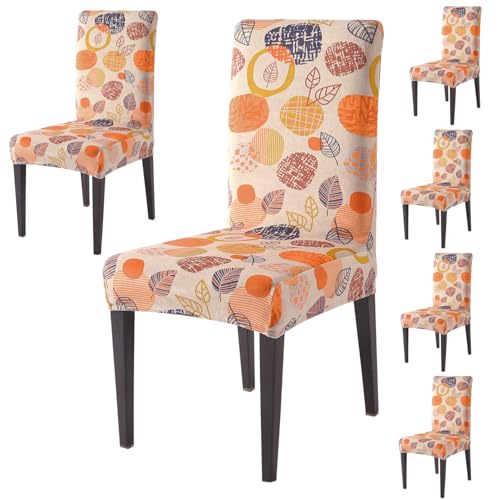 Image of HOKIPO Premium Printed Velvet Dining Chair Cover Set of 6, Coral Autumn Leaves (AR-5794-D1*6)