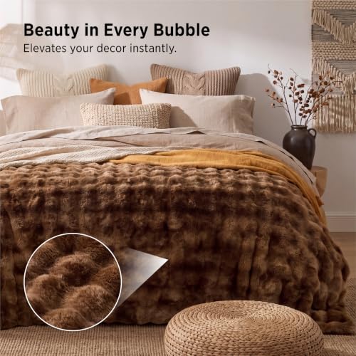 Image of Bedsure Fluffy Bubble Faux Fur Queen Blanket, 90 inchx90 inch, Tie-dye Dark Brown