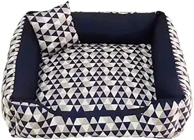 Cama Pet lavavel C/Zíper Extra Grande 80x80cm P/Cachorro/Gato Fundo Anti Friagem Macia Até 35KG (Luxo Marinho)