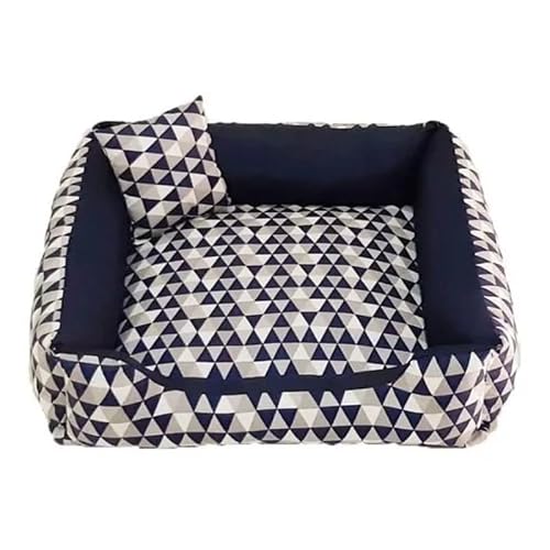Cama Pet lavavel C/Zíper Extra Grande 80x80cm P/Cachorro/Gato Fundo Anti Friagem Macia Até 35KG (Luxo Marinho)