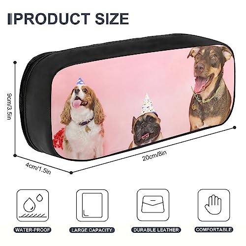 Fionel All-Dogs Pu Leather Quad Pen Case Zipper Pencil Pouch Holder For Pens Case Office Storage Box Organizer Pen Bag(8×1.5×3.5 In) #TOP1