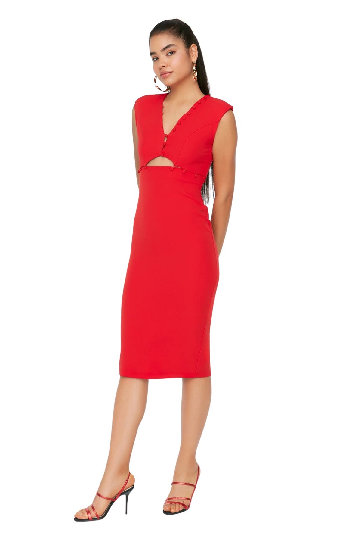 Trendyol Women Midi Bodycon Regular Woven Dress Red