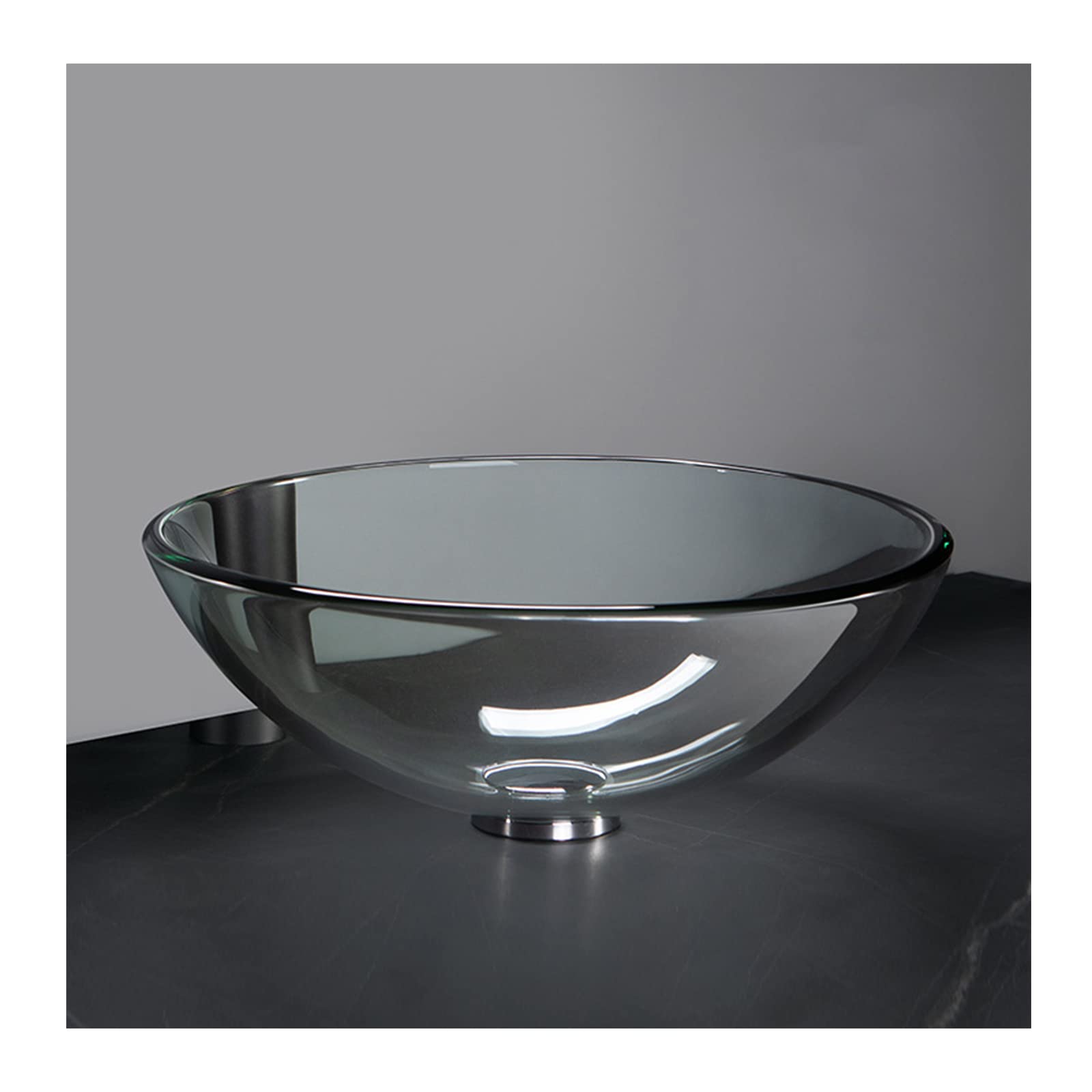 ASerZenith Bathroom Vessel Sink,17" Gray Countertop Sink Set,Round Tempered Glass Bathroom Bowl Basin