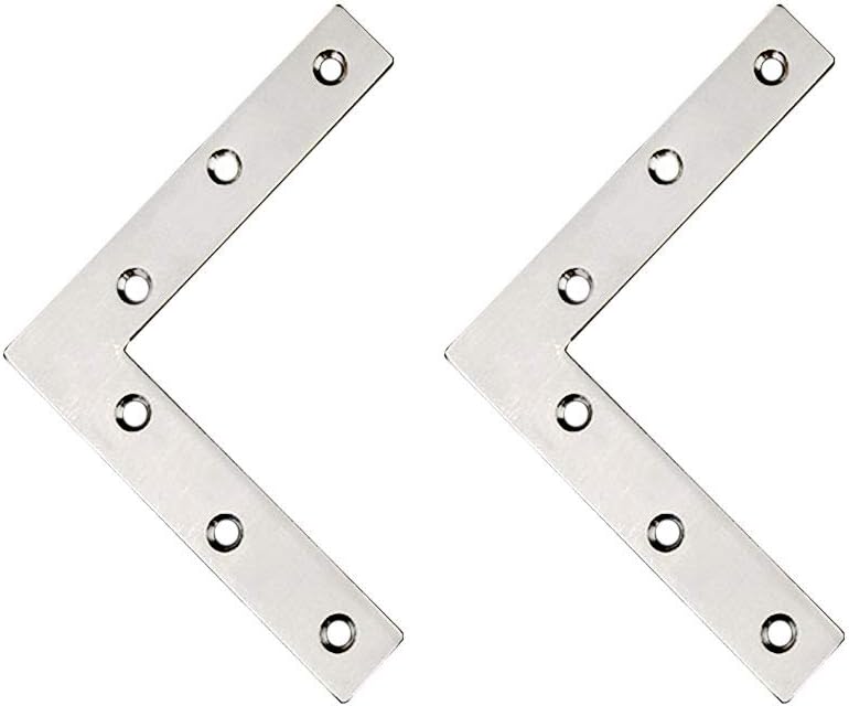 Flat L Shaped Corner Bracket, Tiberham 2Pcs 120 x 120 mm Stainless Steel Right Angle Corner Brace Repair Plate, Heavy Duty Furniture Fastener Joint Corner Connector for Wood Shelf Cabinet Table Chair