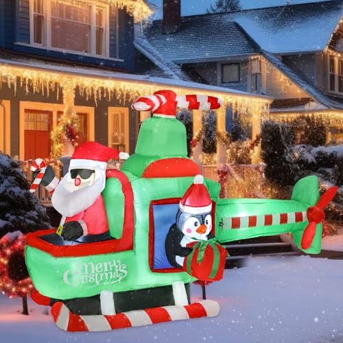 Bshine Christmas Inflatable Outdoor Decorations, 6.4FT Santa Claus Flying Airplane