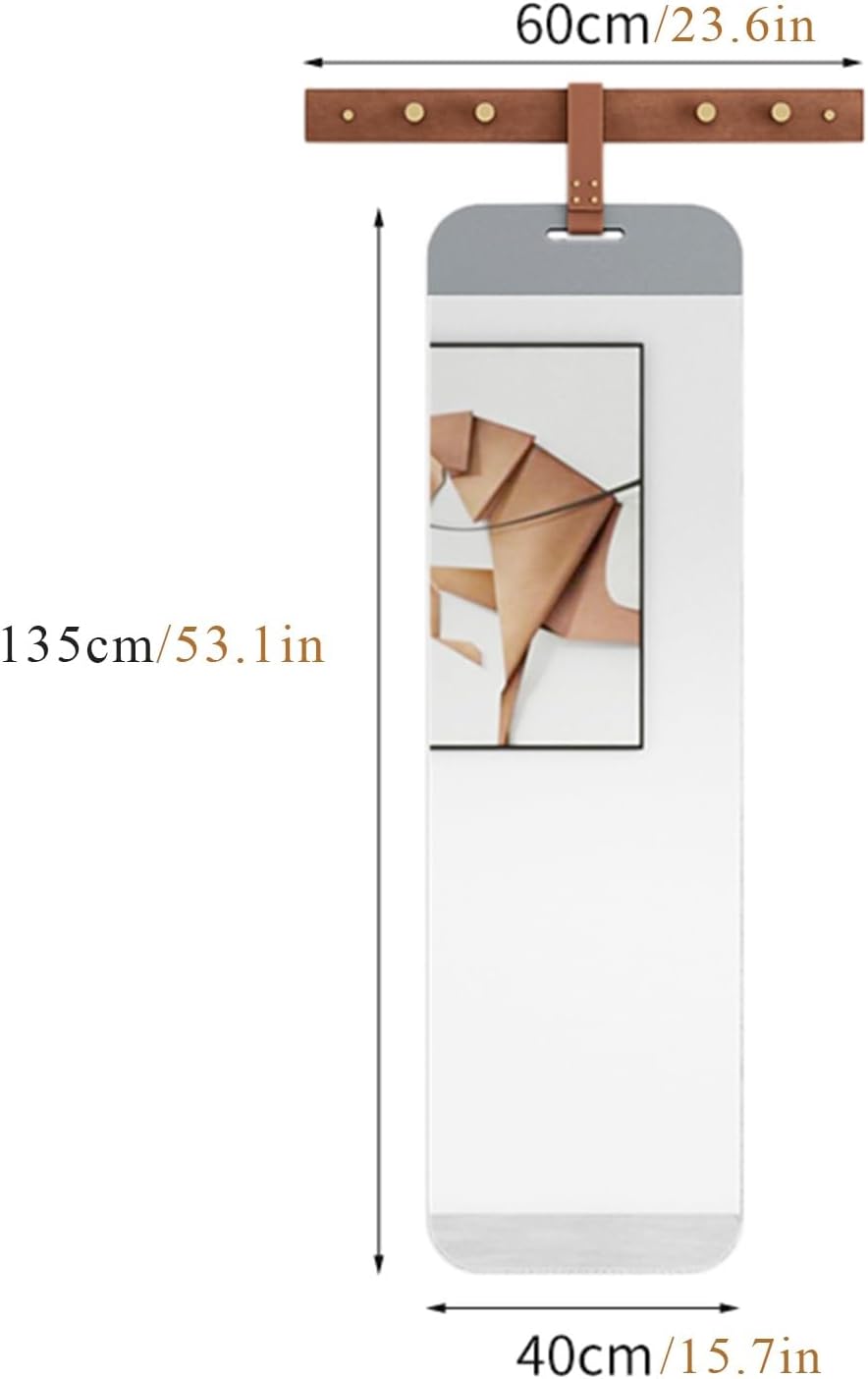 Coat Rack Bedroom Mirrors with Wood Hooks, Wall-Mounted Vanity Mirrors for Hallway Entryway Modern(135 * 60cm/53.1 * 23.6in)