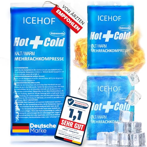 ICEHOF Kühlpads - (3er Set) Modernstes Soft-Gel lange Kühldauer - Kühlpack Gel Kühlakku Kühlkissen Kühlkompressen Kälte-Kompresse Kühlkompresse Kühlbeutel Eisbeutel - Gefroren formbar