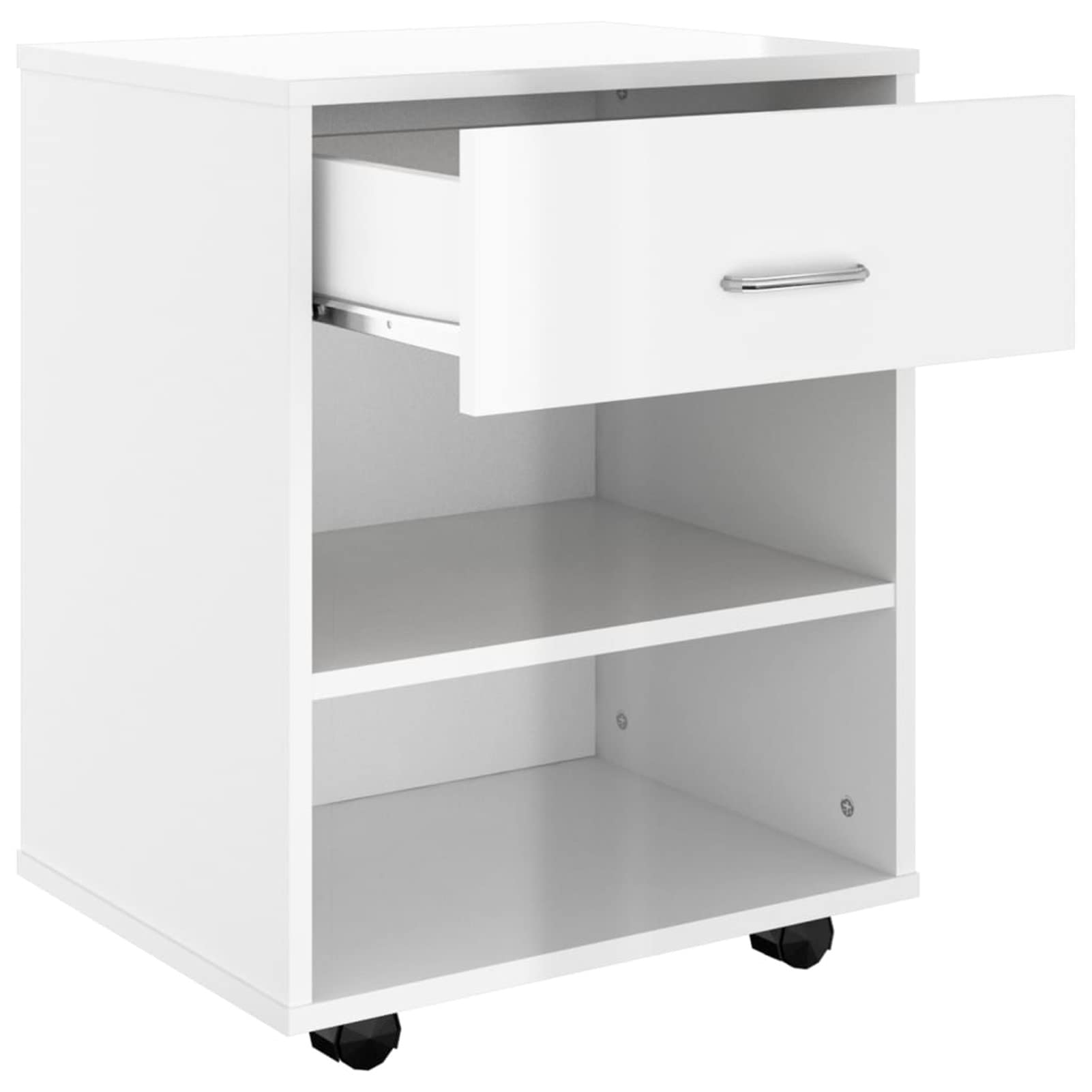 Mobiletto con Ruote Bianco Lucido 46x36x59 cm Legno Multistrato,Mobiletto con Rotelle,Armadi Archivio,Mobiletto Basso,Mobiletto-808473