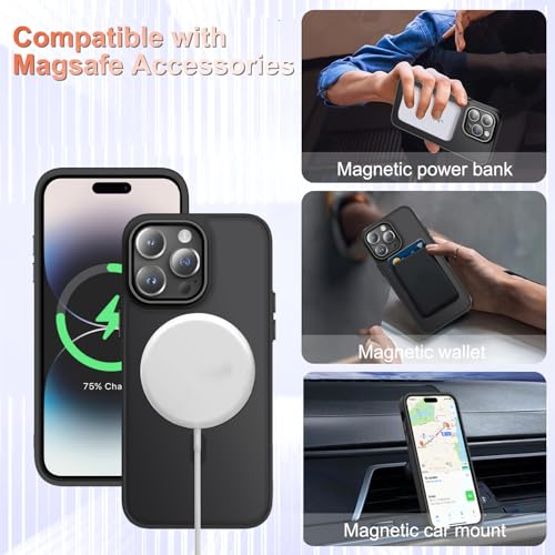 Image of YENAPOON for iPhone 14 Pro Case, Matte Magnetic Phone Case, Black | Fit for Magsafe, Screen Protector Included, Translucent Frosted Slim Shockproof Protective Cover