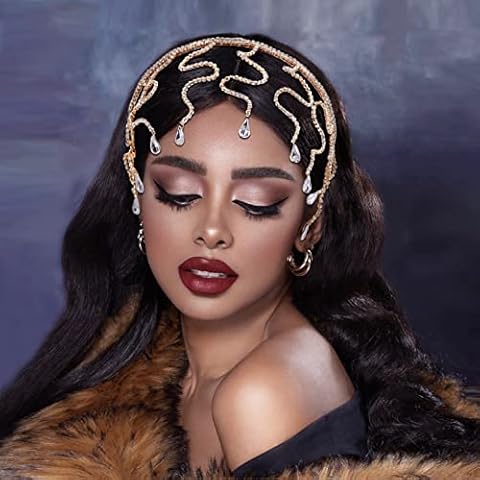 NICENEEDED Schlangen-Kristall-Haarband-Kopfschmuck, Strass Kopf Kette Stirn Schmuck, Braut Hochzeit Tiara Haarschmuck Für Frauen Mädchen Geburtstagsfeier Cover