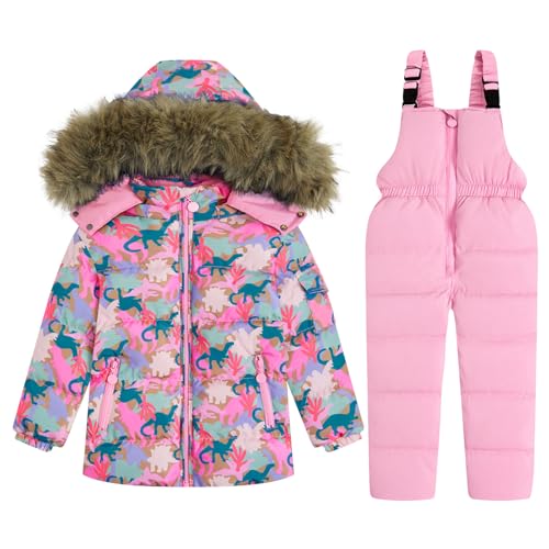 Image of JiAmy Kids 2 Piece Snowsuit Set Girl Winter Hooded Puffer Jacket & Snow Bib Pants Boy Ski Suits(1-12Y)