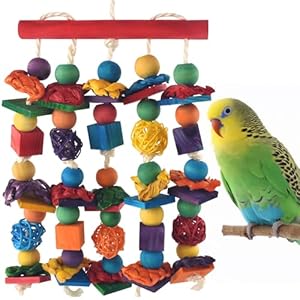Bird Toys,Parakeet Chewin Toys,Multicolored Natural Wooden Blocks Birds Parrot Tearing Toys mit Rattan Wicker Balls,for Medium Small Macaw Cockatoos Budgie Lovebird Cockatiel Conures