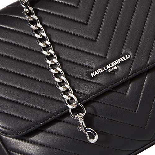 Karl Lagerfeld Paris Womens Charlotte Top Handle Satchel Bag, Black/Silver, One Size Us #TOP28