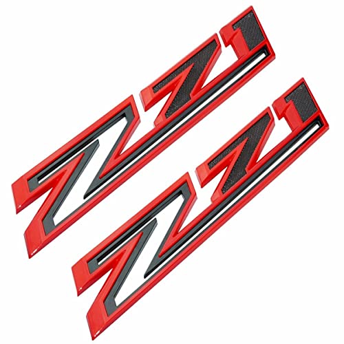 Image of 2X Large Size Z71 RH LH Side Fender Emblem Nameplate Badge Decal Replacement for 2019-2021 Chevy Silverado (Black Red)