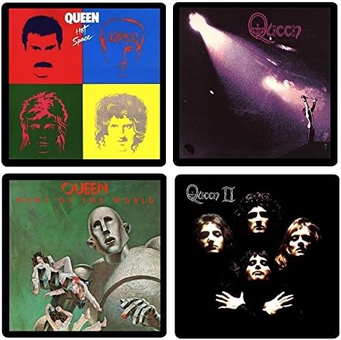 Queen (Band) Coaster Gift Collection - (4) Different Album Covers Reproduced Onto Absorbent, Soft, Drink Coasters