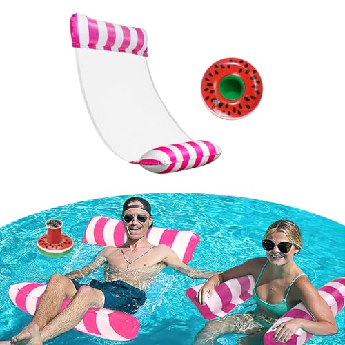 TAIHOBO Rede de água, 4 em 1 rede flutuante piscina, 1 peça de rede de água fácil de transportar, rede insuflável piscina com 1 base de copos insufláveis, colchão de rede para adultos e crianças