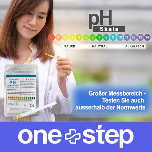 100 One+Step pH Teststreifen für Urin UND Speichel - pH Test - Ermittlung ph Wert - Teststreifen übersäuerung Körper - Säure Basen Balance - Urin Teststreifen