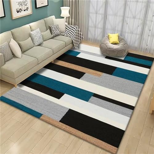 Tapis de salon gris-bleu géométrique 70x140 cm rectangulaire pour bureau