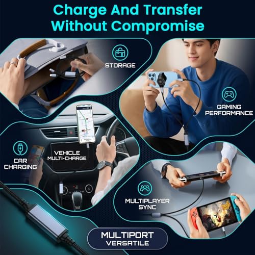 Image of Verilux 2 in 1 Type C to Dual C Cable 1.2M, PD 100W C Type Charger Cable with 480Mbps Data Transfer, Nylon Braided USB C for iPhone 17 /16 /15, Galaxy S26 /S25 /S24 /S23, Laptops, iPad, Switch, Blue-gray