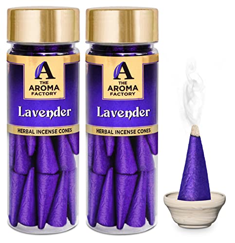 Image of The Aroma Factory Incense Dhoop Cone for Pooja, Lavender (100% Herbal & 0% Charcoal) 2 Bottles x 30 Cones