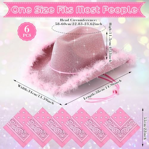 Image of Coume 12 Pcs Sparkly Adults Cowboy Hat and Bandanas Women Men Western Glitter Cowgirl Party Hats with Adjustable Drawstring