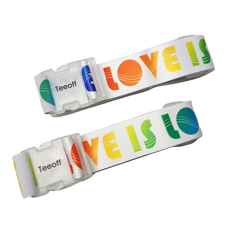 Teeoff 2 Pack Elastic Luggage Straps Suitcase Belts Travel Bag Accessories 2パック弾性荷物ストラップスーツケースベルトトラベルバッグアクセサリー調節可能220CM (Love is Love)