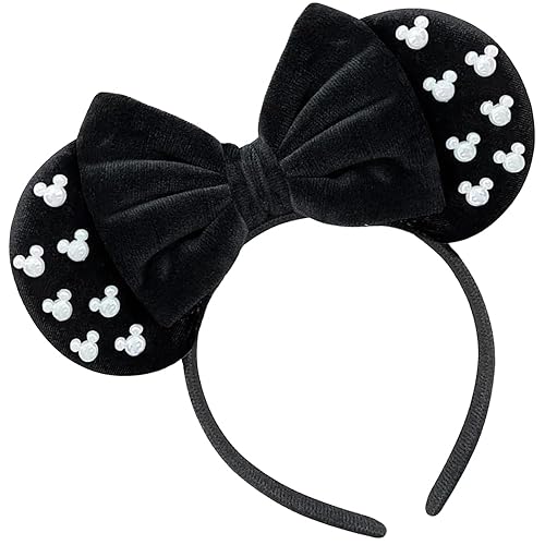 Trnerm Diademas de orejas de ratón de tamaño grande para mujer, orejas de Minnie peludas negras para adultos, diadema de orejas de parque de talla Trnerm Diademas de orejas de ratón de tamaño grande para mujer, orejas de Minnie peludas negras para adultos, diadema de orejas de parque de talla