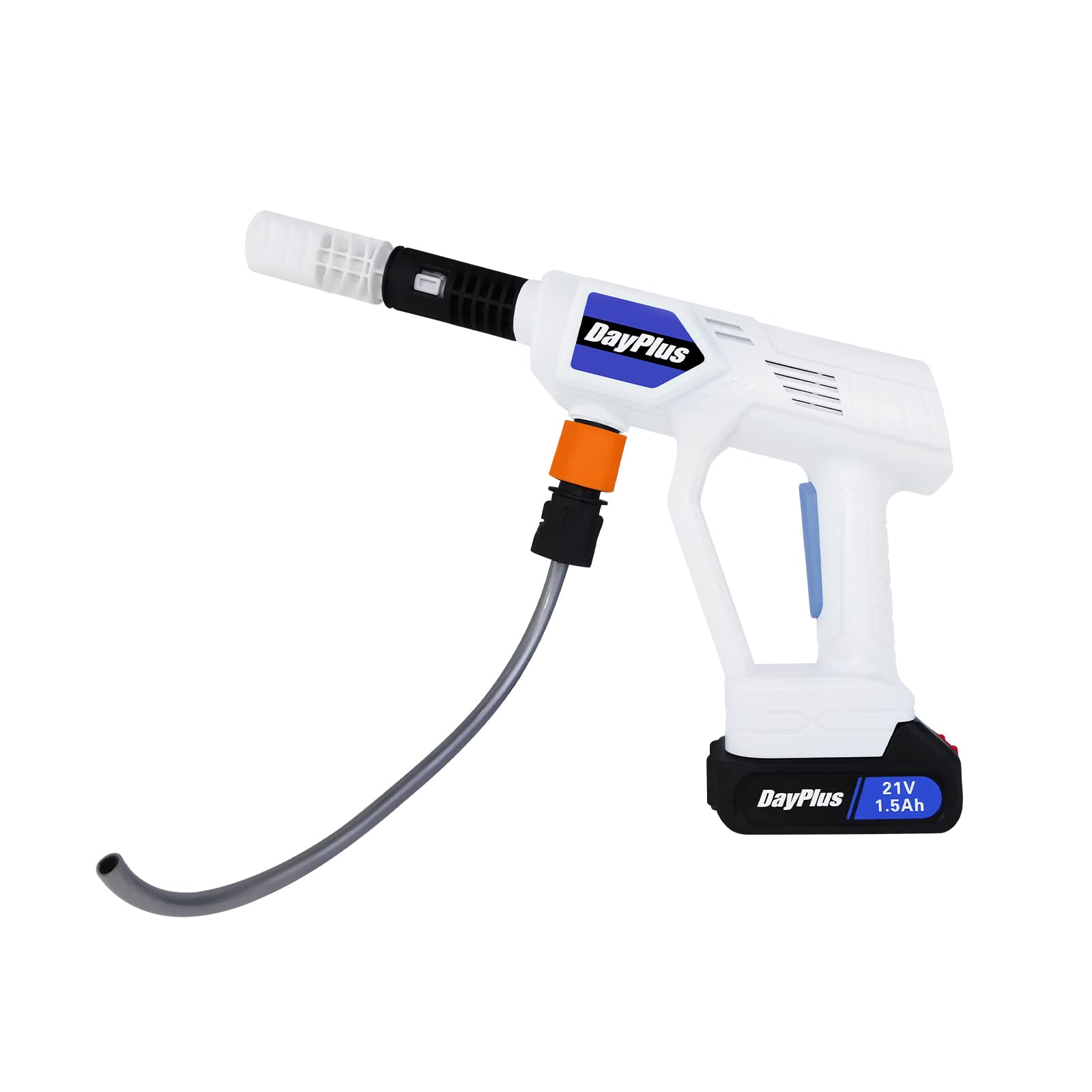 Lavadora de alta presión con batería, limpiadora de alta presión portátil portátil con kit de accesorios, 2 x 1,5 Ah limpiador de alta presión con boquilla giratoria, ideal para coches, barcos, jardín