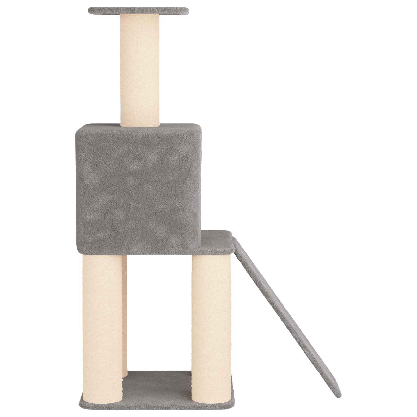 Árbol rascador de 146 cm con sisal y cueva, color gris claro