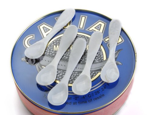 2 ea Mother of Pearl HAND CARVED Sea Shell Caviar Serving Spoons Serving 10.3cm
