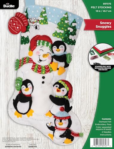 Image of Bucilla Felt Applique 18 inch Stocking Making Kit, Snowy Snuggles, Perfect for Holiday DIY Arts and Crafts, 89707E