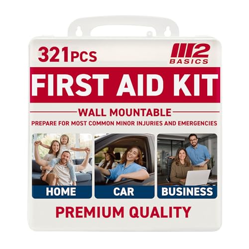 M2 BASICS 321 Piece First Aid Kit, Hard Case Emergency Medical Kit with Supplies for Home, Car...