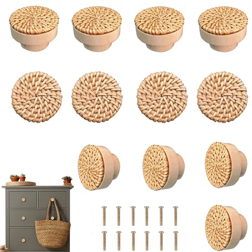 Brosay Boho Rattan Drawer Knobs 12 Pcs