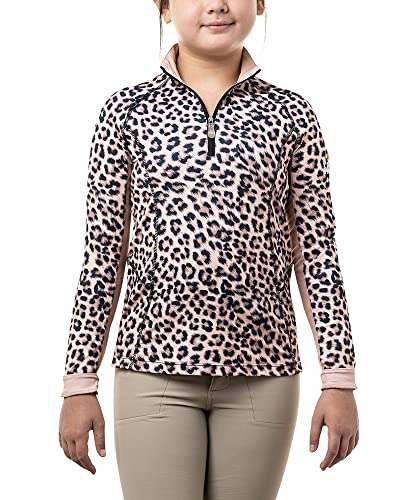 Kastel Denmark Girls Long Sleeve Sun Shirt with Print | Sun Protective UPF 30+ | 1/4 Zip Mock Neck (Animal Print, M)