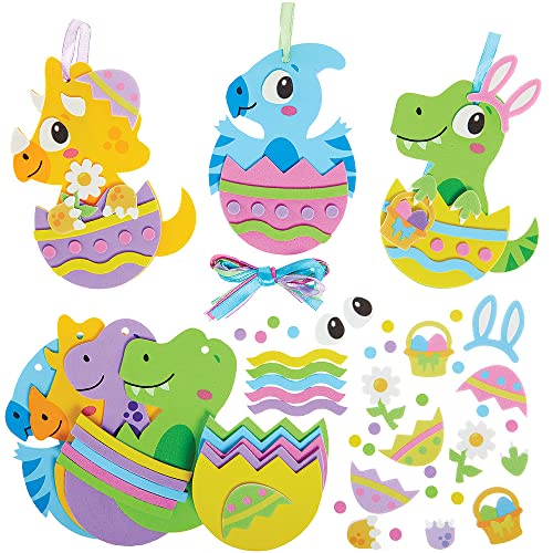 Baker Ross FX532 Kit de Décoration d'Œufs de Pâques Dinosaures – Lot de 8, Décoration de Pâques en mousse pour les enfants