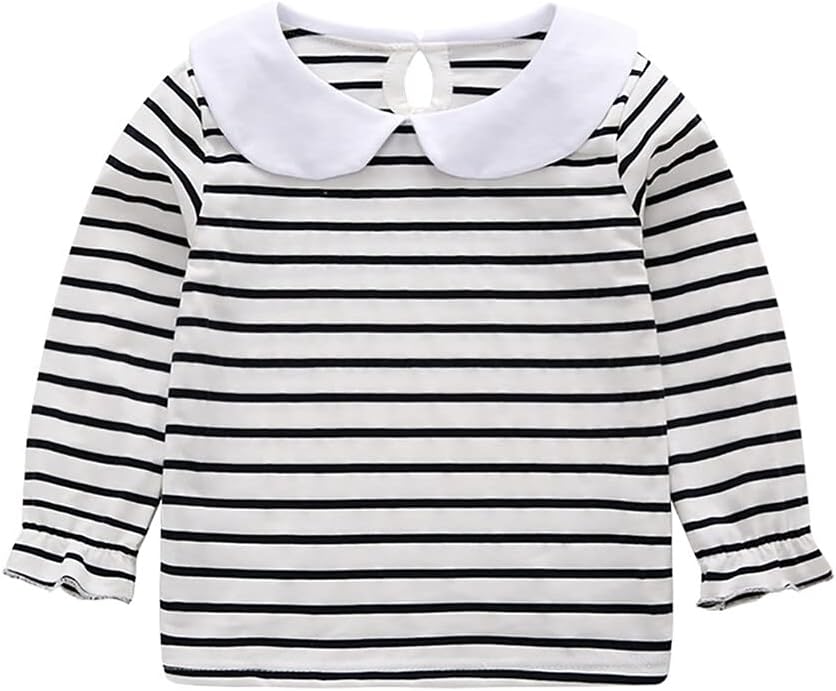 HAOLUKI Baby Girl Long Sleeve Blouses Solid Color Doll Collar T-Shirt Toddler Kids Cotton Top Bottom