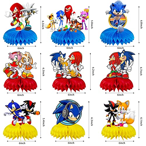 9 Piece Blue Hedgehog Honeycomb Centerpieces 3D Table Decorations, Kids Themed Birthday Party Supplies Baby Shower Decorations #TOP2