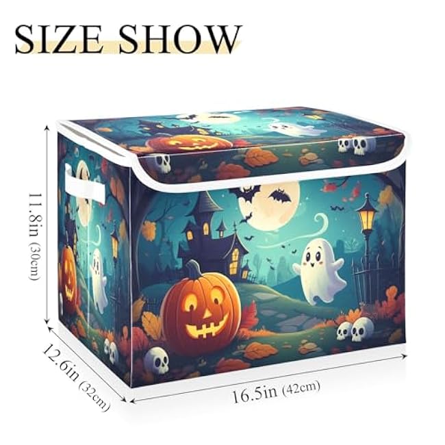 STAYTOP Halloween Decorations Storage Bins with Lids and Carrying Handle,Halloween Pumpkin Foldable Storage Boxes Organizer Containers Baskets for Home Bedroom Closet Office Nursery